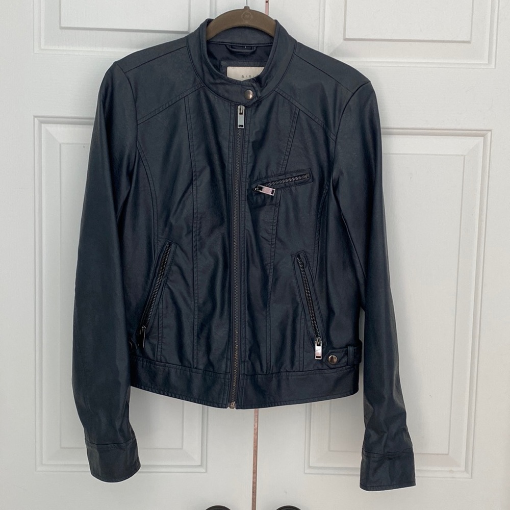 A New Day faux leather jacket small navy blue zipper closure